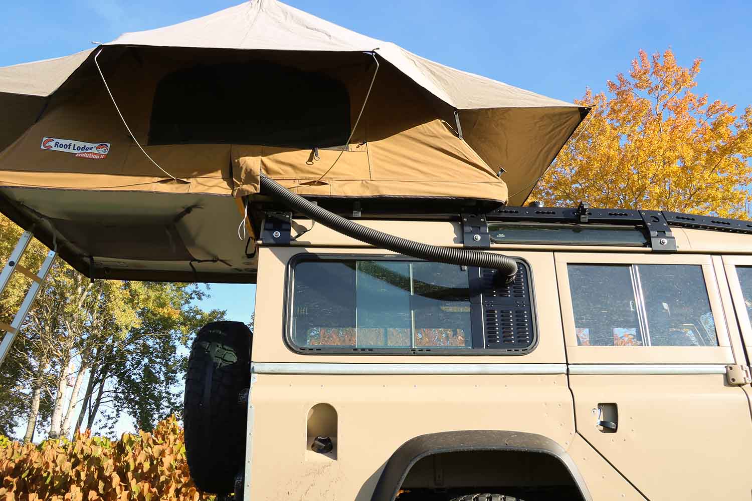 Anwendungsbeispiel, Beheizen des Dachzelts durch Warmluftdruchführung der festeingebauten Standheizugn