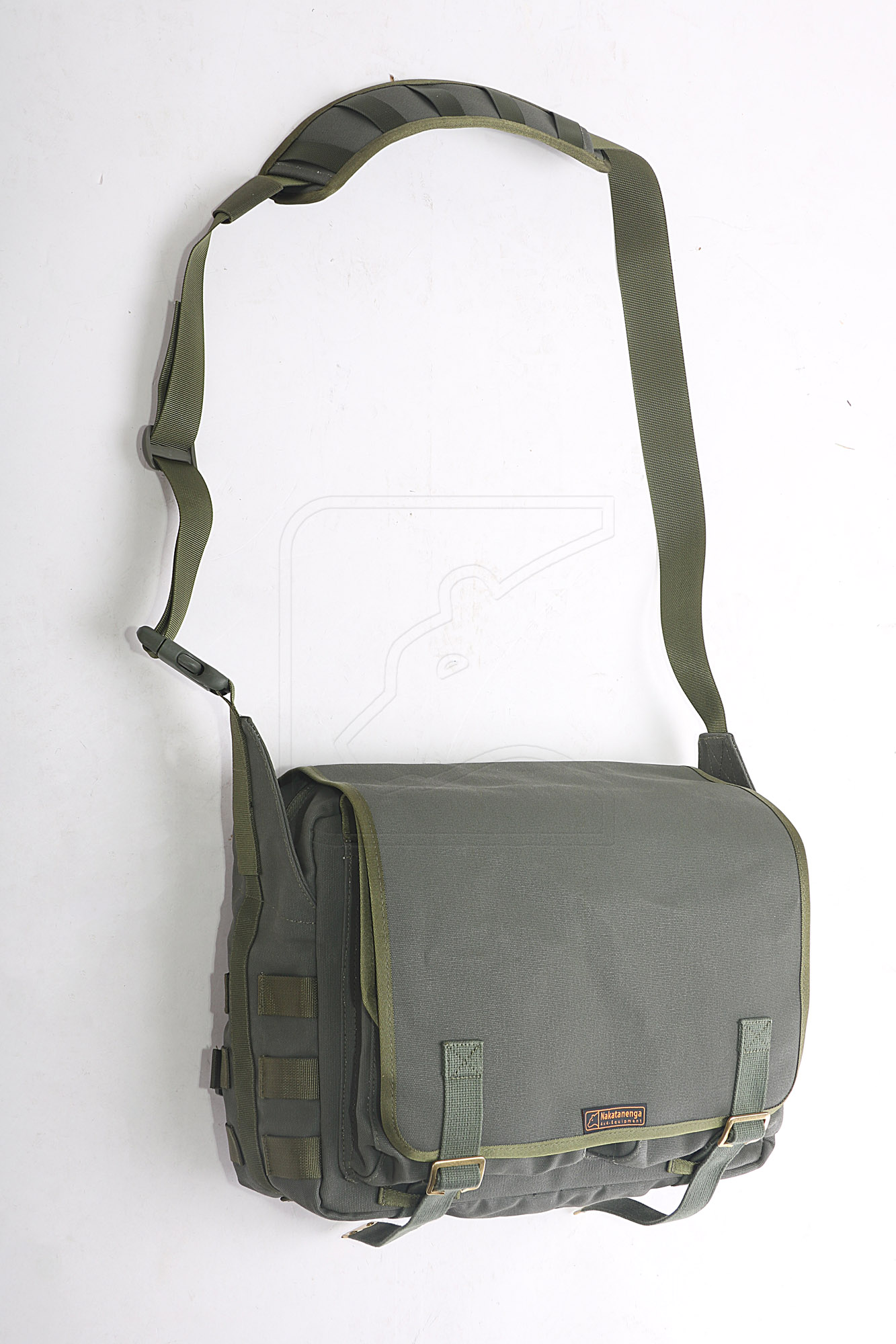 Olive green tactical messenger bag with adjustable strap