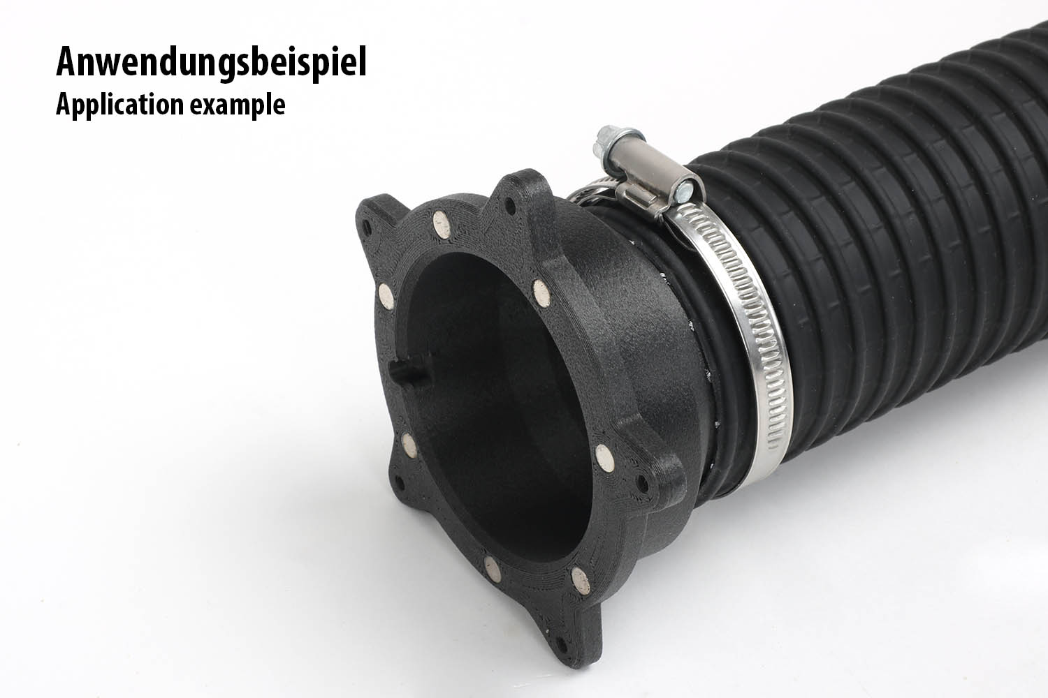 Application example: mounting flange, magnetic hot air connection