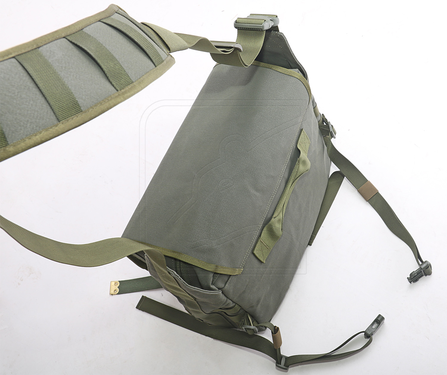 Durable olive green tactical shoulder bag with straps
