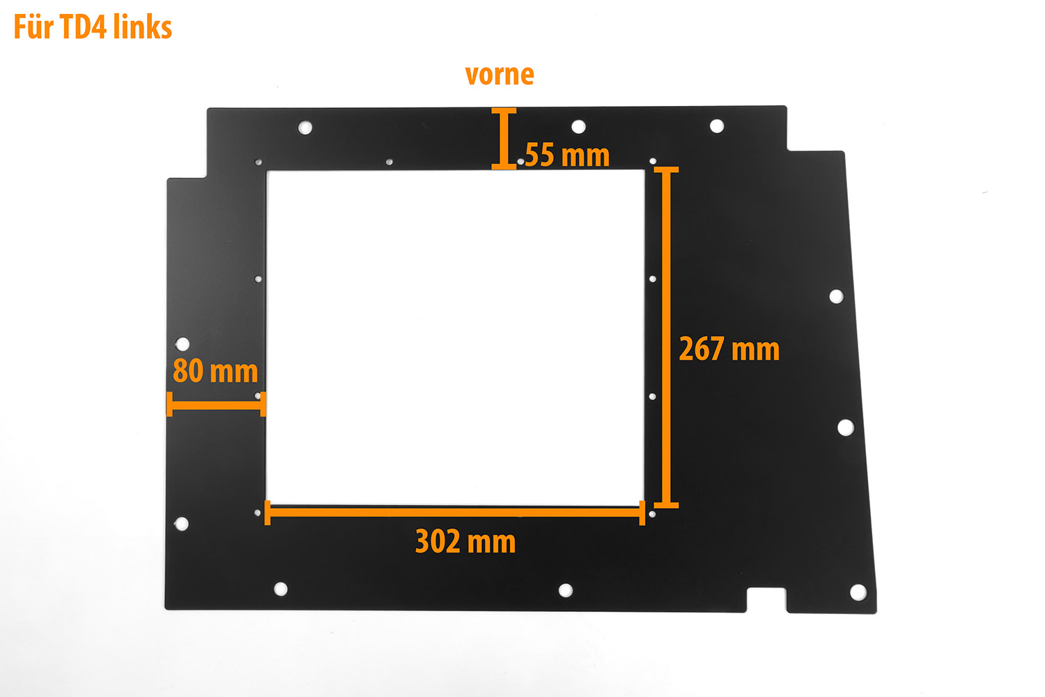 Dimensions, floor panel for mounting the storage box for TD4, left side