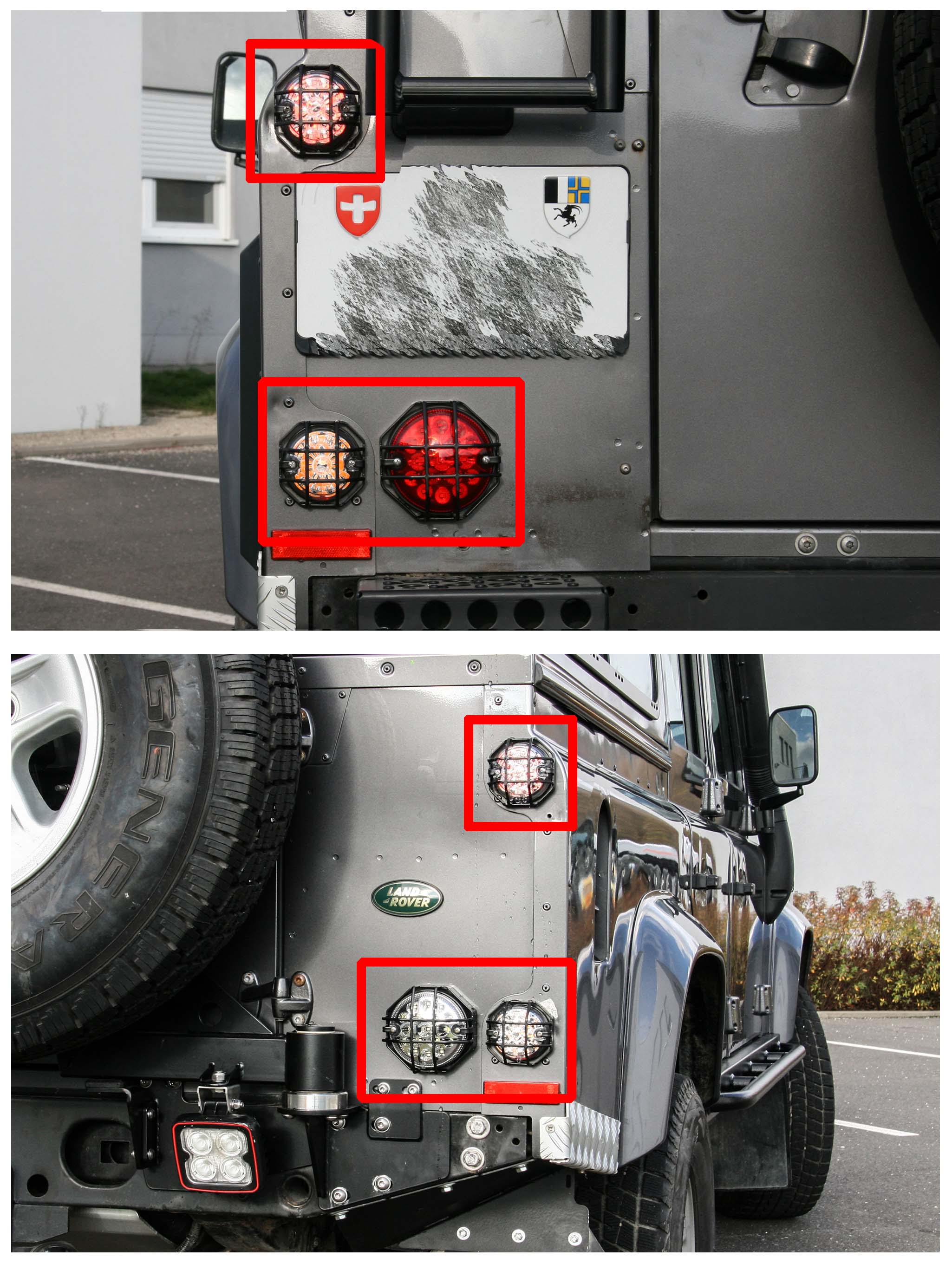 Application example, protective grille for turn signal/brake/parking light, fog light/reversing light