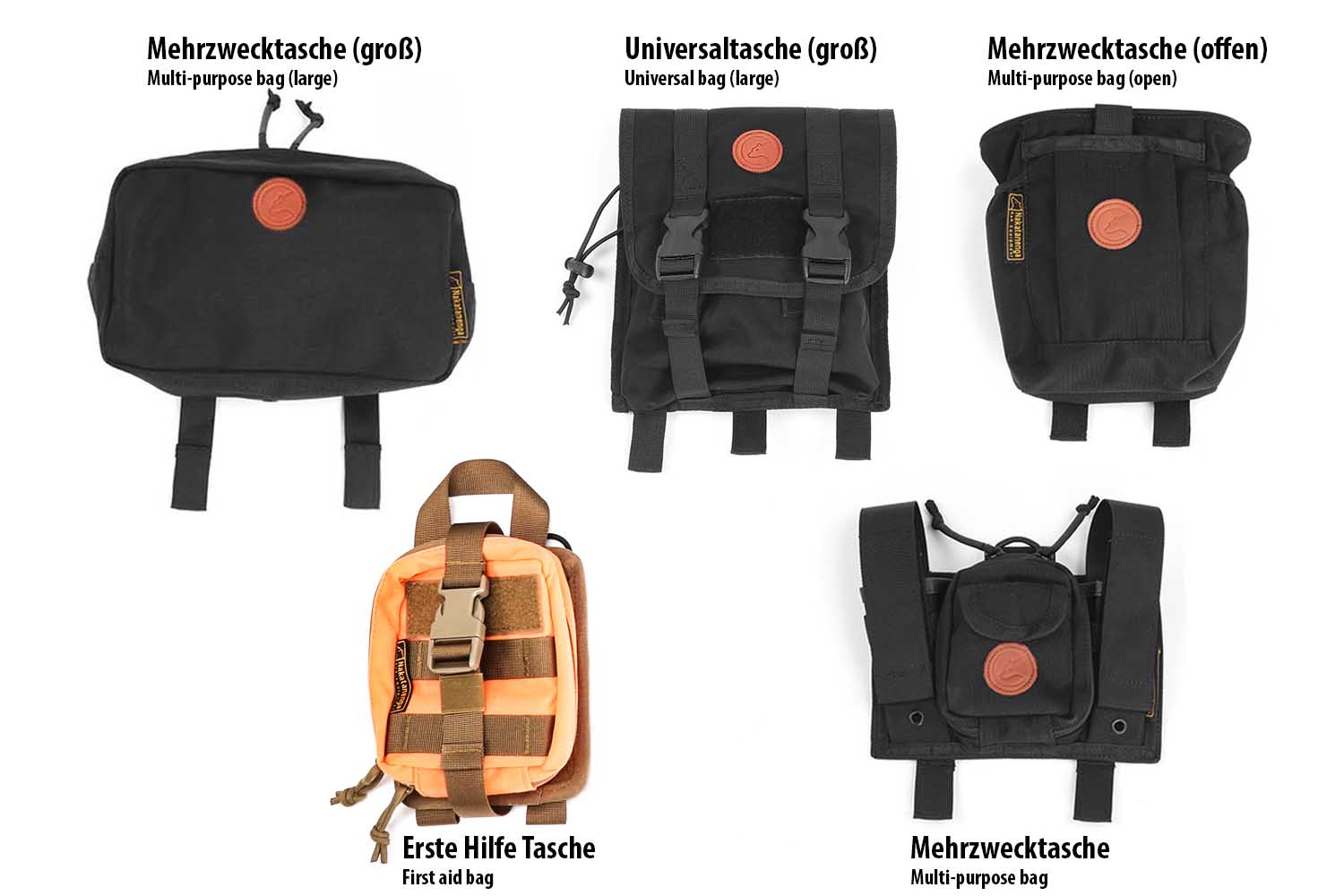 MOLLE bag set, black, with first aid bag