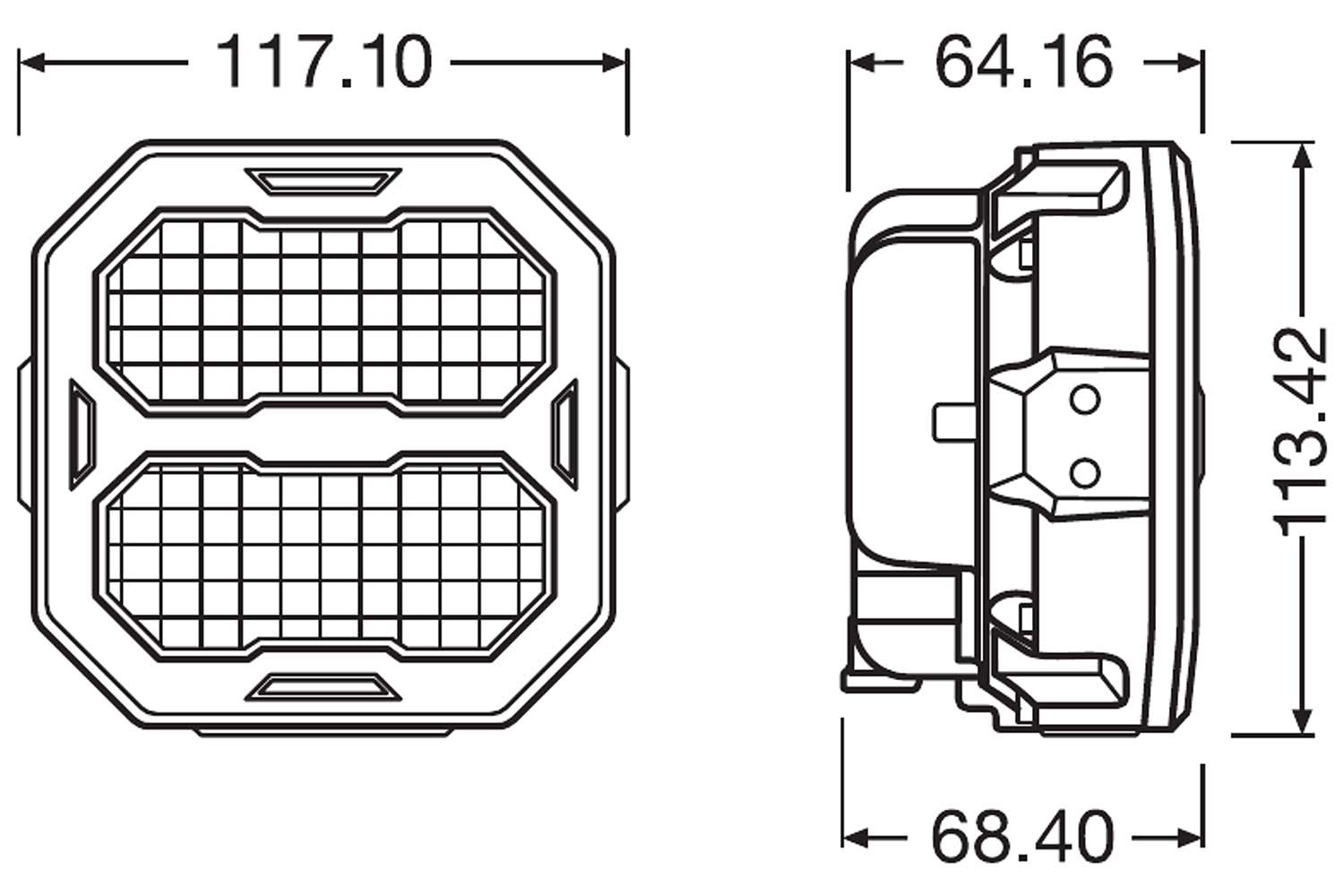 Dimensions, headlamp from OSRAM, PX3500 Wide