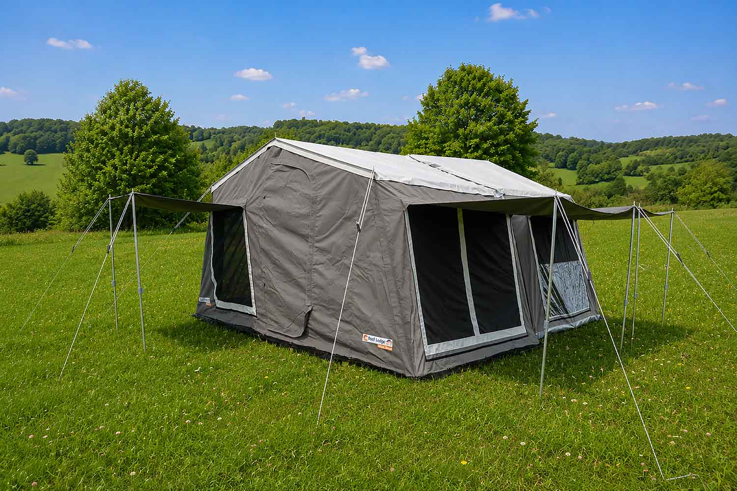 Tent on a trailer, including awning