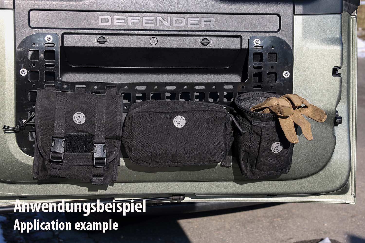 Tailgate Organizer made of lasered HDPE, for New Defender incl. MOLLE bags black