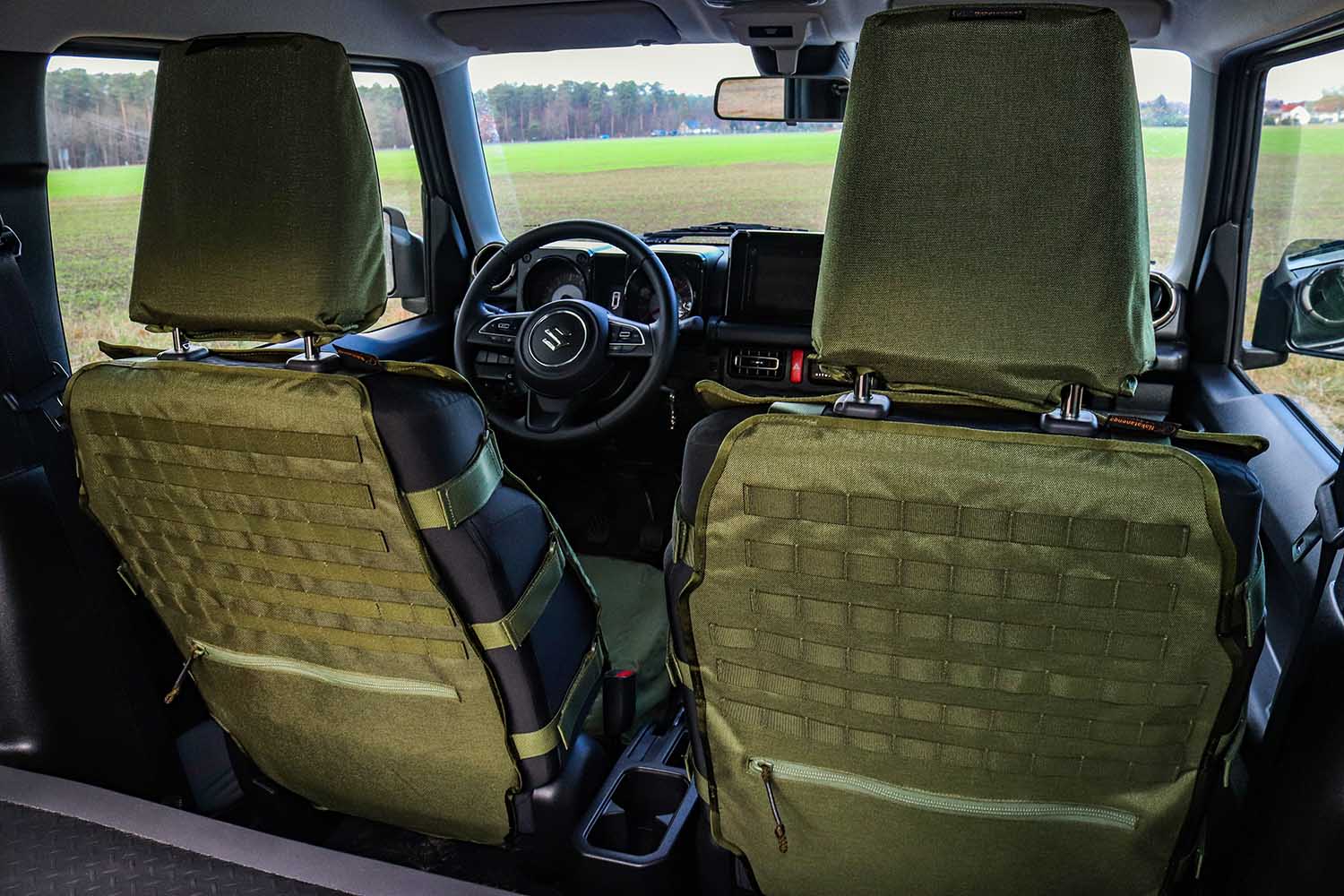Anwendungsbeispiel am Fahrzeug, Sitzbezug für Jimny 2, oliv