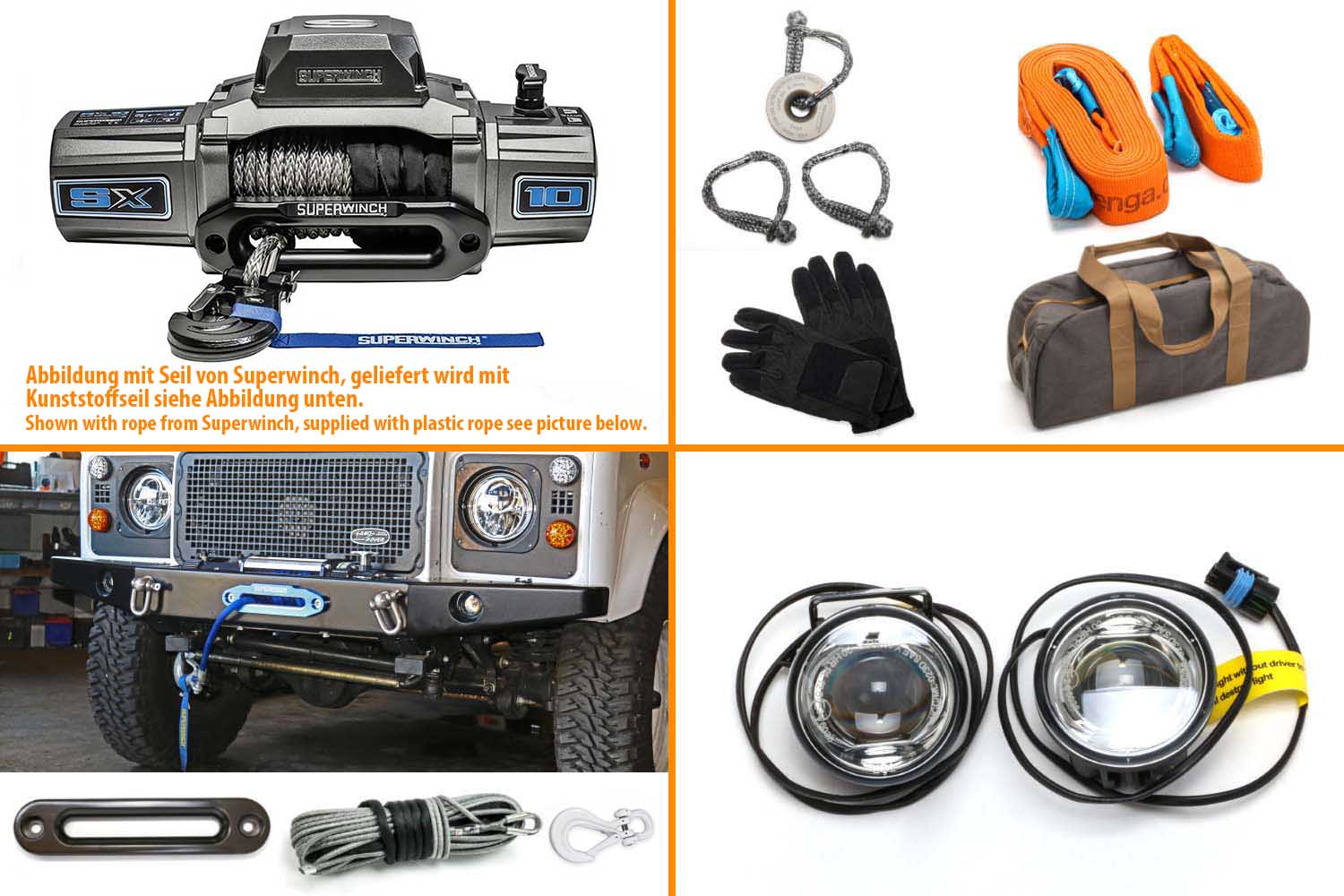 Winch bundle with Superwinch SX10, LED headlights in chrome with accessories grey