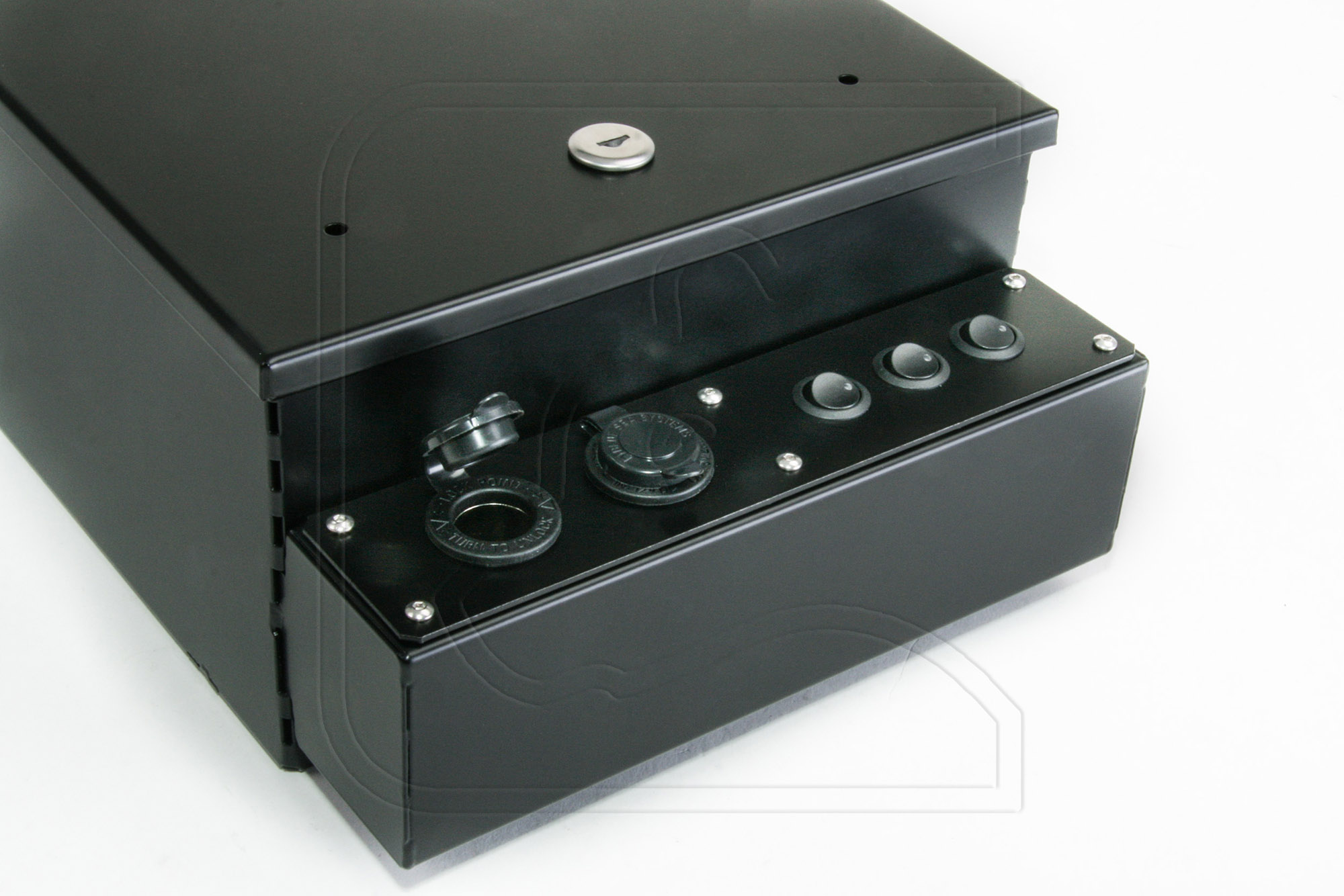 Valuables compartment, with sockets, USB / USB-C, three 20A rocker switches