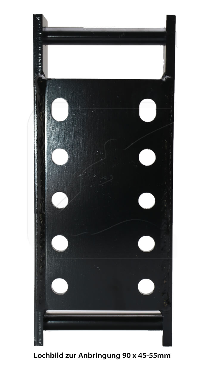 Black steel mounting plate with 90 x 45–55 mm hole pattern