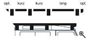 Diagram of roof rack with optional short and long mounts