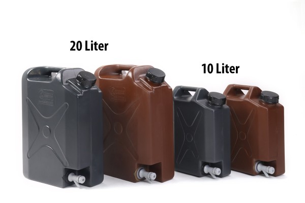 Wasserkanister aus Kunststoff 10 oder 20 Liter Fassungsvermögen, coyote-braun oder grau