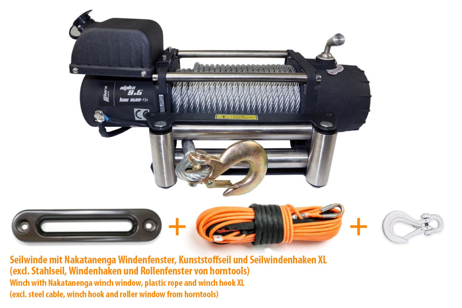Cable winch Horntools Alpha 9.5 with 4.3 tons traction, 12 volt electric  winch, with winch cable