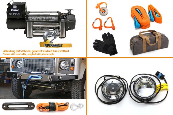 Winch bundle Tiger Shark TS 9500 with LED headlights chrome and accessories orange