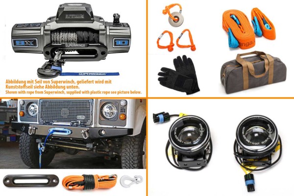 Winch bundle with Superwinch SX10, LED headlights in black with accessories orange
