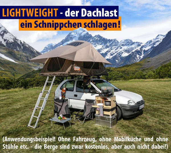 Dachzelt LIGHTWEIGHT: auch für Fahrzeuge mit geringerer Dachlast geeignet